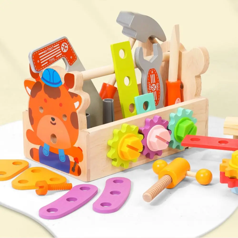 Wood Kids Wooden Tool Box Toy Toolbox Montessori Puzzle Disassembly Set Pretend Play Tools Detachable Simulation Repair Tool