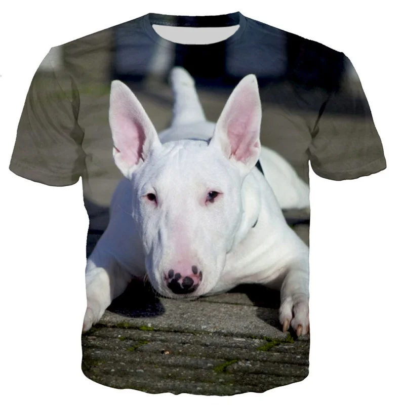 Bull Terrier Dog T-shirt Men 3D Print Pets Animal Short Sleeve Tops Summer Outdoor Streetwear T Shirt Loose Oversized Tee Shirt