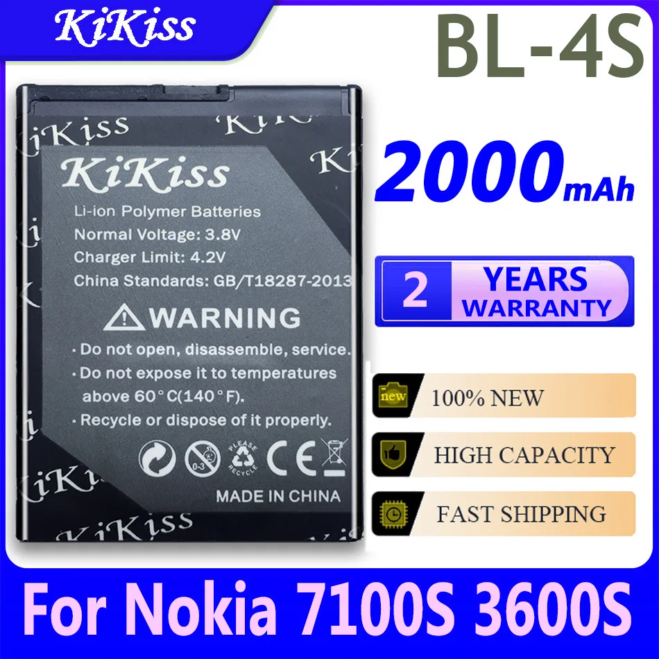 Литий-полимерная аккумуляторная батарея KiKiss 2000 мАч, Женская батарея для Nokia 7100S 3600S, Φ 6208C 7610S BL