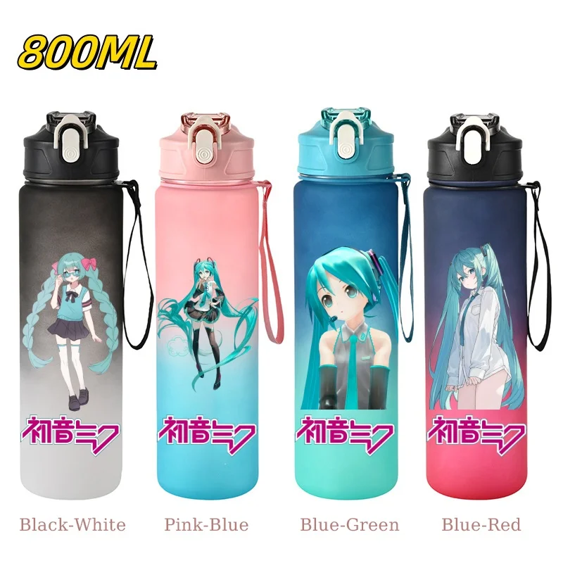 800ML Hatsune Miku Sports Water Bottle Leak Proof Plastic Cup Motivational Portable Water Bottle for Outdoor Sport Fitness