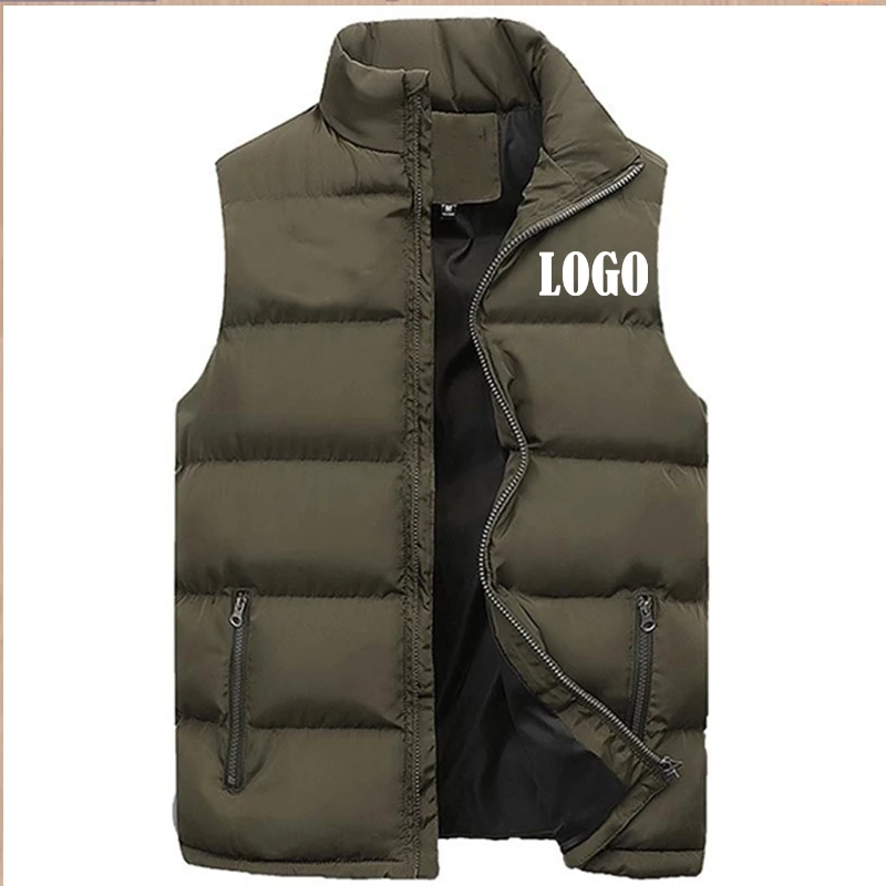 Customized Mens Vest Jacket Warm Sleeveless Jackets Winter Zipper Coat Autumn Stand-up Collar Casual Waistcoat Brand Clothing