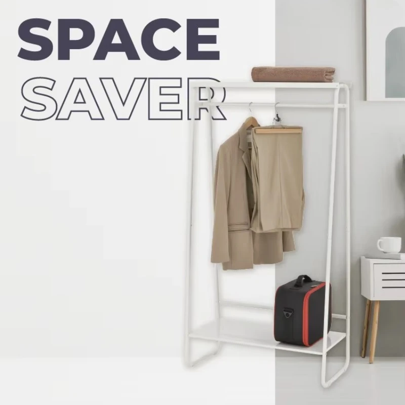 Simple and Modern White Metal Floor-to-ceiling Drying Rack Double Shelf, Space-saving Design, Suitable for Bathroom Wardrobes view 6