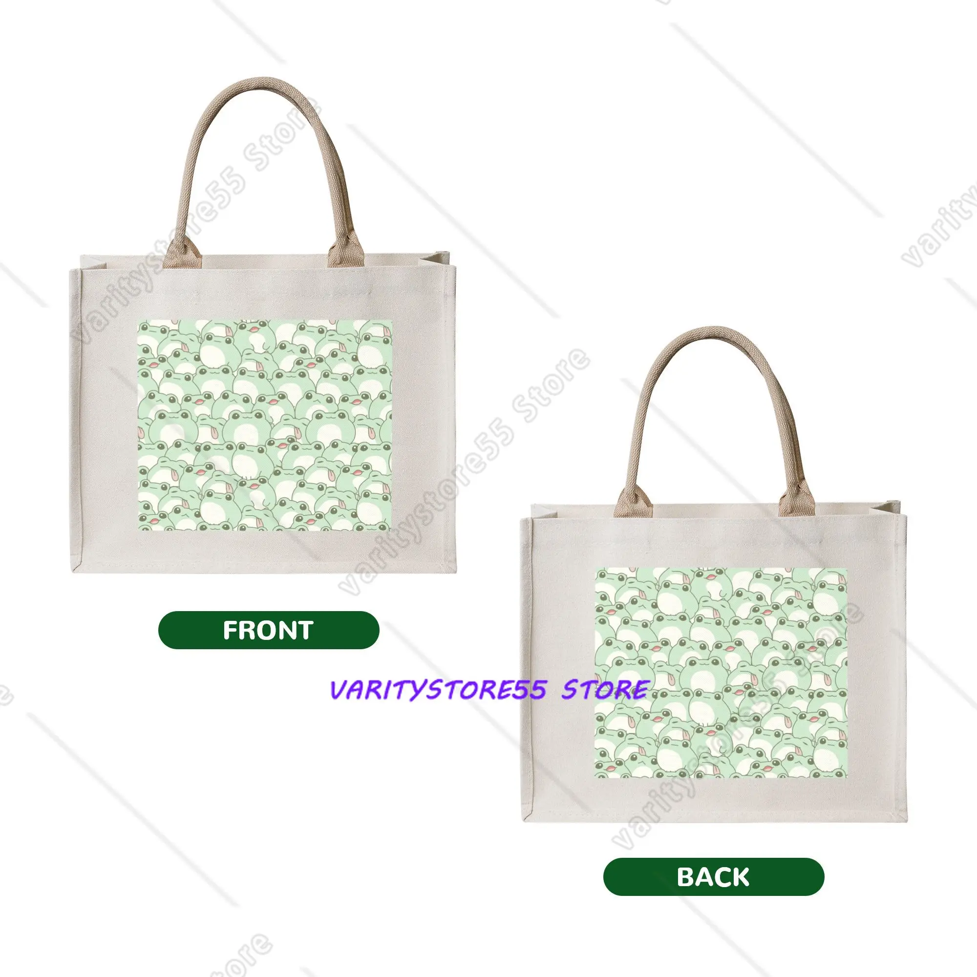 Cute Frog Grocery Shopping Tote Bag Women Funny Animal Lover Shoulder Shopper Bag Big Capacity Handbag