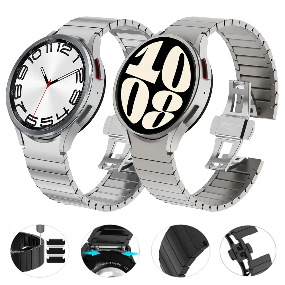 Metall-Gliederarmband für Samsung Galaxy Watch 6 Classic 47mm 43mm/5 Pro 45mm, nahtloses High-End-Armband für Galaxy Watch 7 6 5 4 40mm 44mm