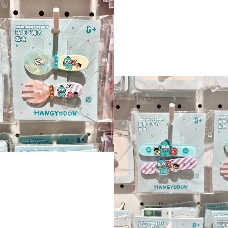 Pinza para el pelo Kawaii Sanrio Hangyodon, serie acrílica bonita, decoración para sombreros de niña, regalo de cumpleaños para Festival de Anime dulce, 2 uds.