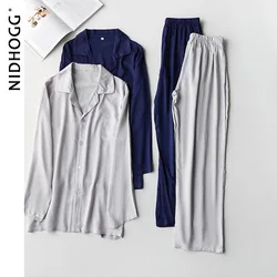 Mens Satin Pajamas Long Sleeve Lapel Pijamas Solid Casual Minimalist Sleepwear Crown Embroidery Nightwear Men Luxury Clothing