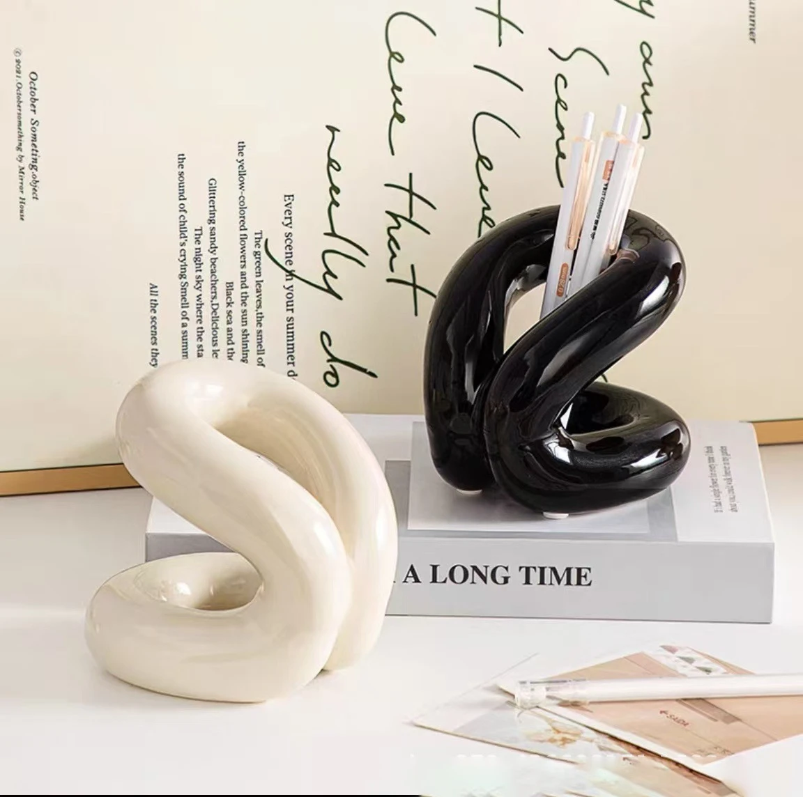 Creative Rope Knot Ceramic Tooth Brush Holder Nordic Bathroom Accessories Storage Bedroom Dressing Table Brush Holder Makeup