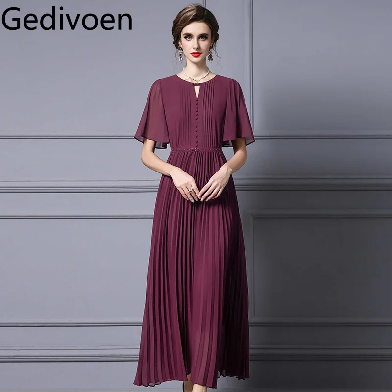 Gedivoen 2025 Autumn New Arrivals Commute Daily Work Lotus leaf sleeve non elastic high waist solid color Fashion dress