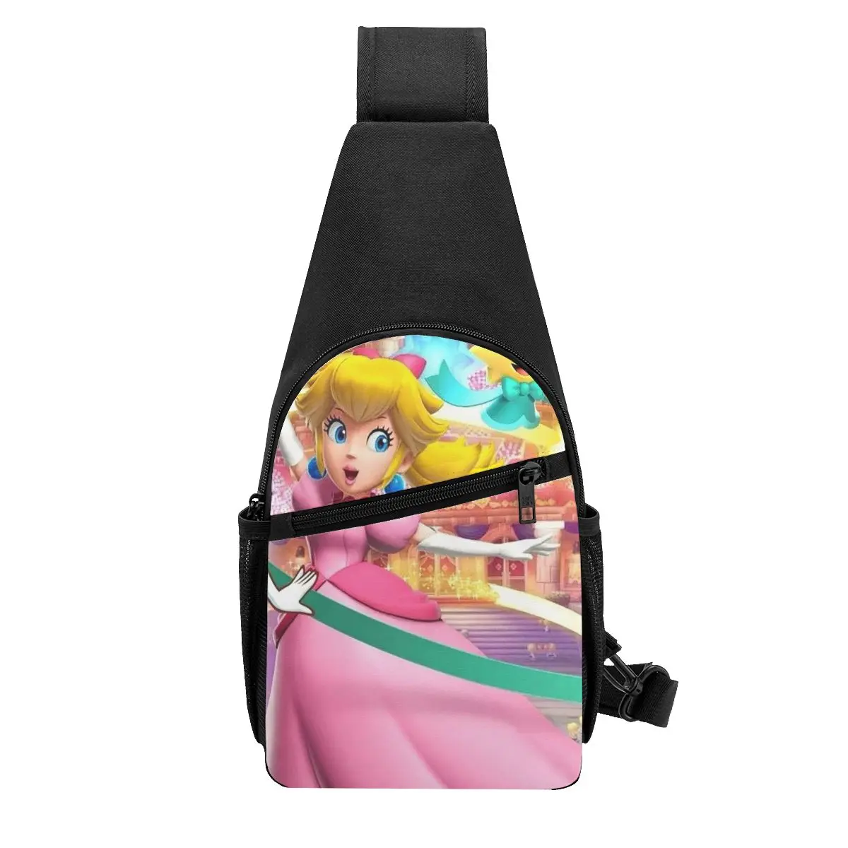 Girls Peach Princess Print Chest Bag Men Sling Crossbody Backpack Chest Bag Travel Hiking Daypack Shoulder Bag
