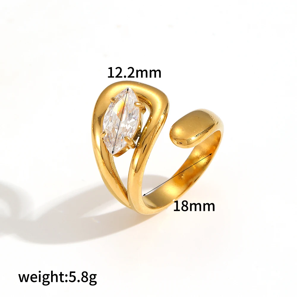 Modische Edelstahlringe mit eingelegten, tropfenförmigen großen Zirkonen für Damen, hochwertige Schmuck-Eheringe – Detail 6