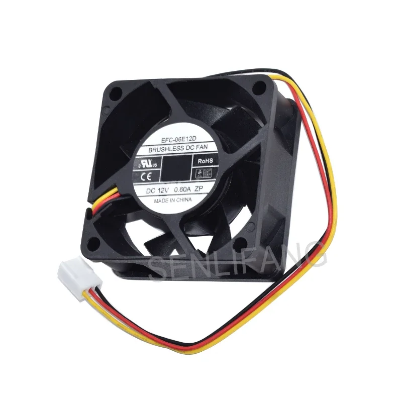 Ventilador do inversor quadrado, 3Pin, EFC-06E12D, DC 12V, 60A, 6025, 60x60x25mm