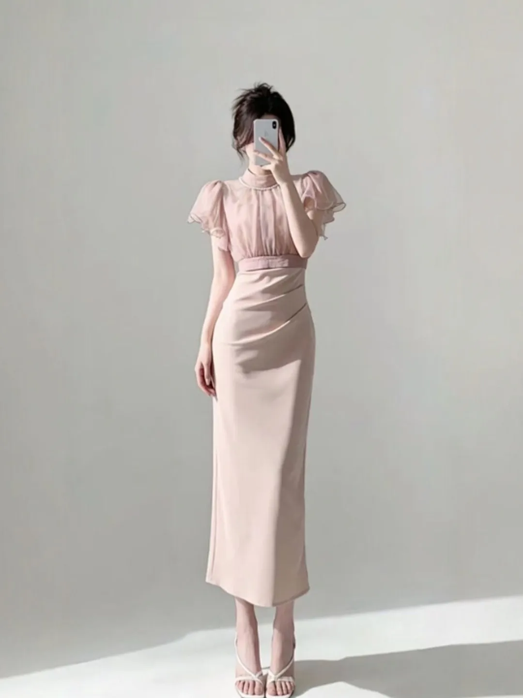 Elegant Gentle Wind Two-Piece Set with Wrap around Skirt And Top Ladylike Cotton Blend Summer Outfit Short Sleeve Bubble Sleeve