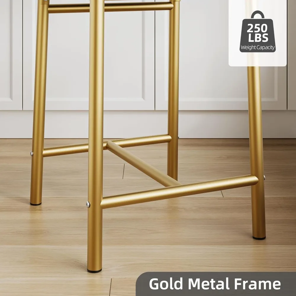 Set of 4 Metal Bar Stools with X-Back, Thick Cushion, Waterproof PU Leather for Dining Room and Restaurant Use