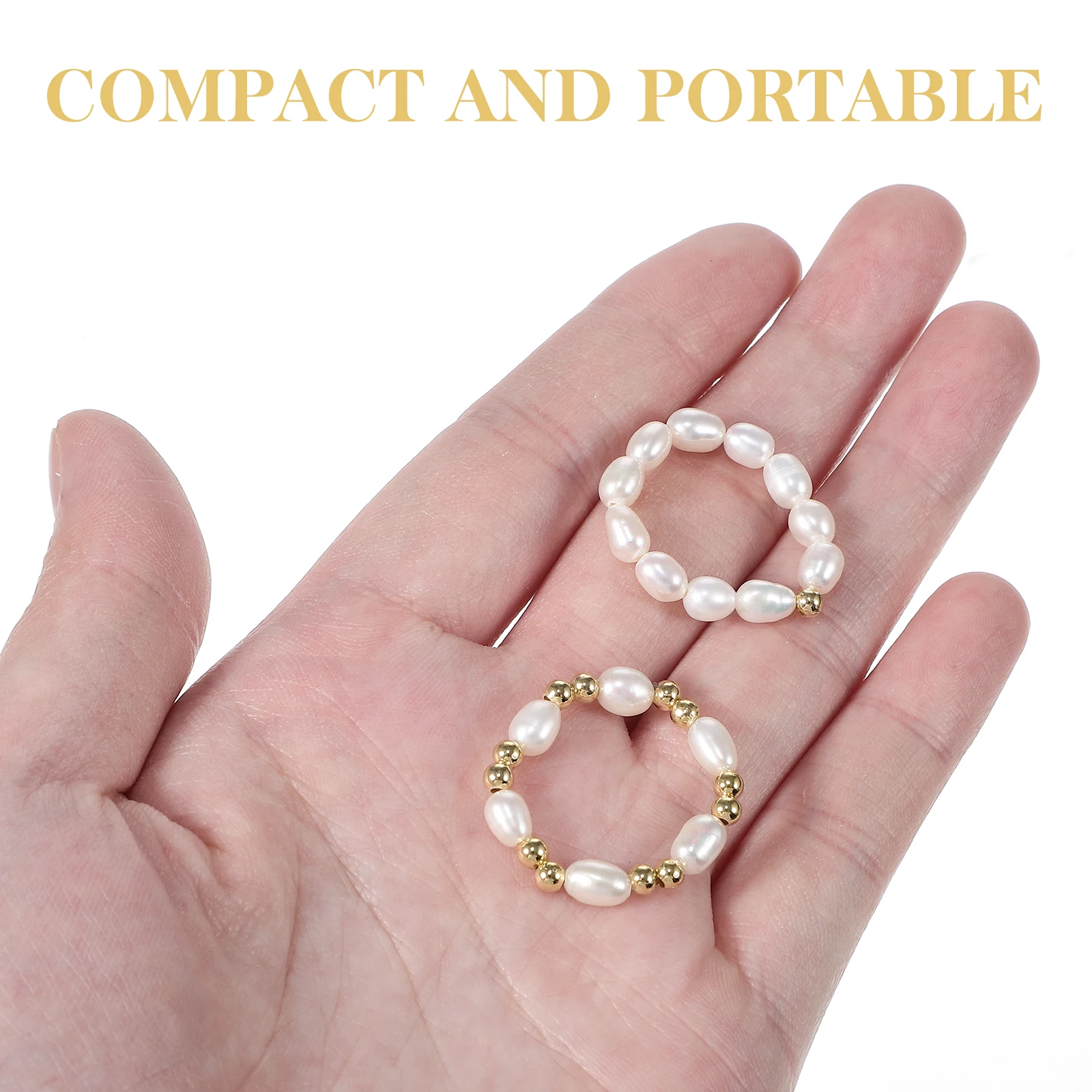 

2Pcs Pearl Rings Adjustable Stretch Beaded Finger Rings Women for Fashion Jewelry Everyday Gift Decorative Ring for Women