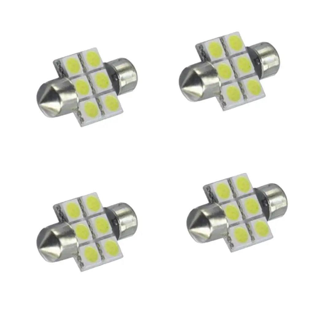 4pcs 31mm Length 6SMD 5050 LED Bulbs for Car Boat Dome Number Plate 12 Volts