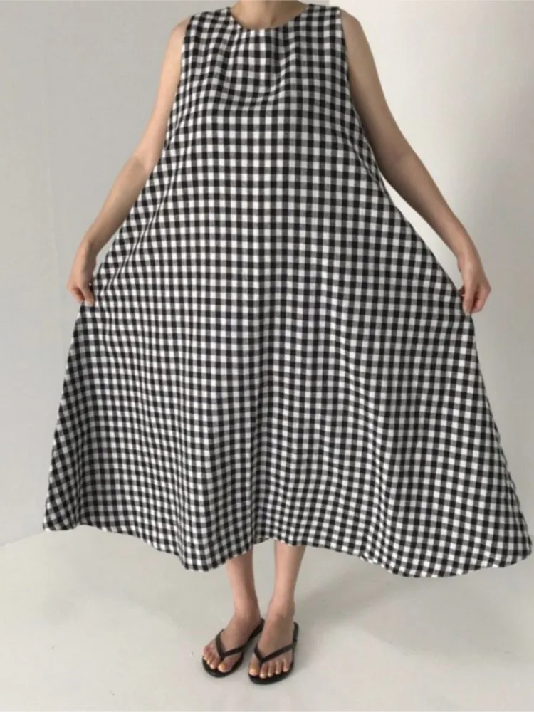 

Spring Summer New Women's Fashion Plaid Printed Suspender Skirt Niche Sexy Sleeveless Suspender Long Dress