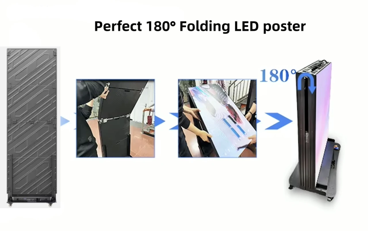 WIFI Control Floor Standing Indoor LED Foldable Poster Screen Digital Video Advertising Folding Poster Display Splicing view 3