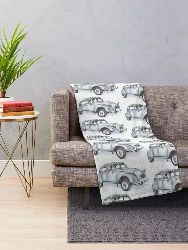 Citroen 2CV Car Biro Drawing Throw Blanket Shaggy Soft Big Blankets