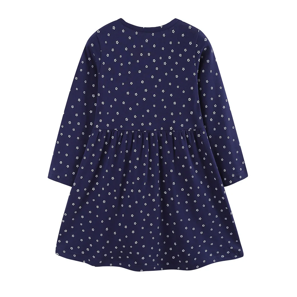 Princess Girls Long Sleeve Dress Jumping Meters 2-7T Autumn Spring Animals Embroidery Dots Buttons Children's Party Frocks
