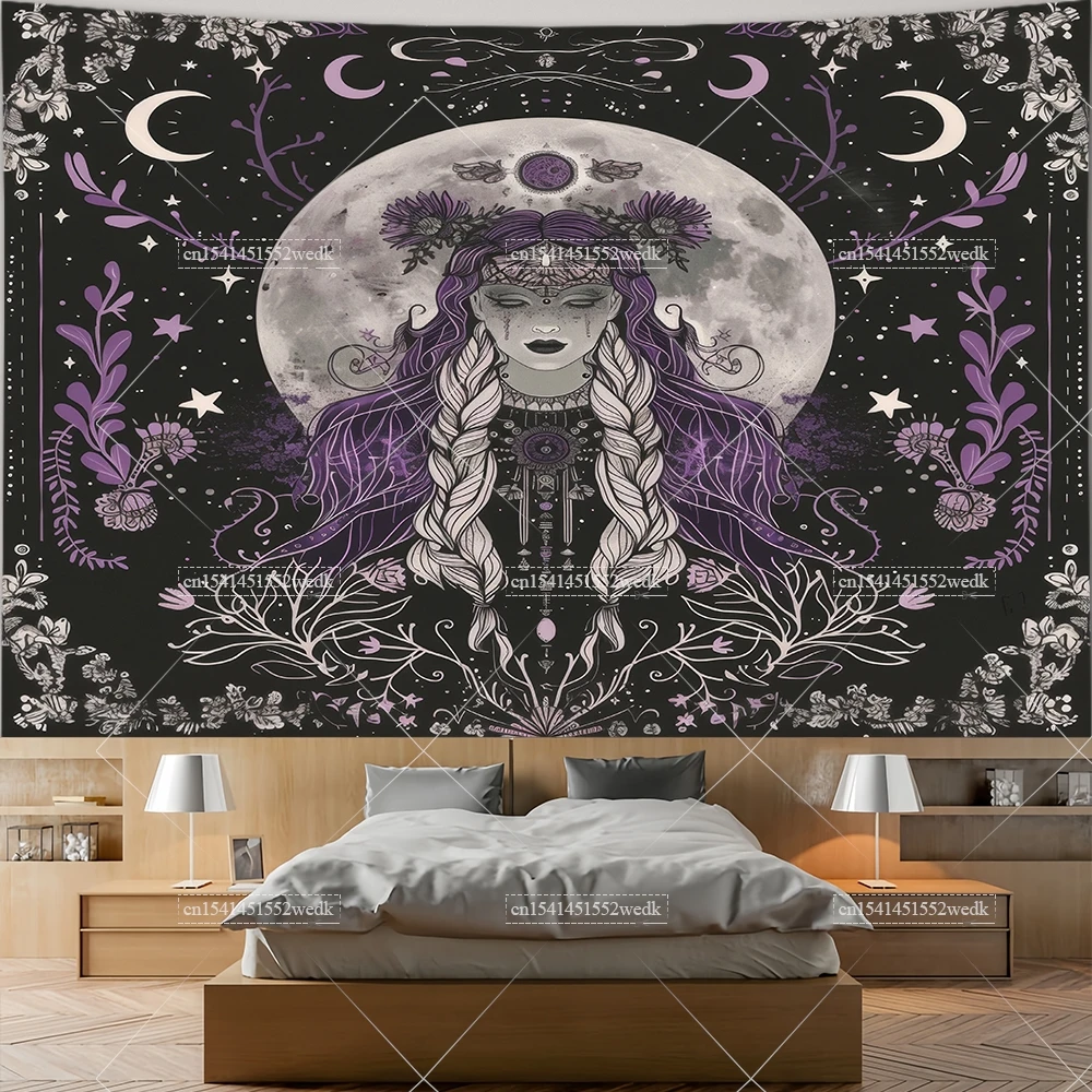 

Lunar Goddess Wildflower Tapestry Botanical Occult Moon Phases Tarot Tapestrys Room Decor Aesthetic Spirit Background Cloths