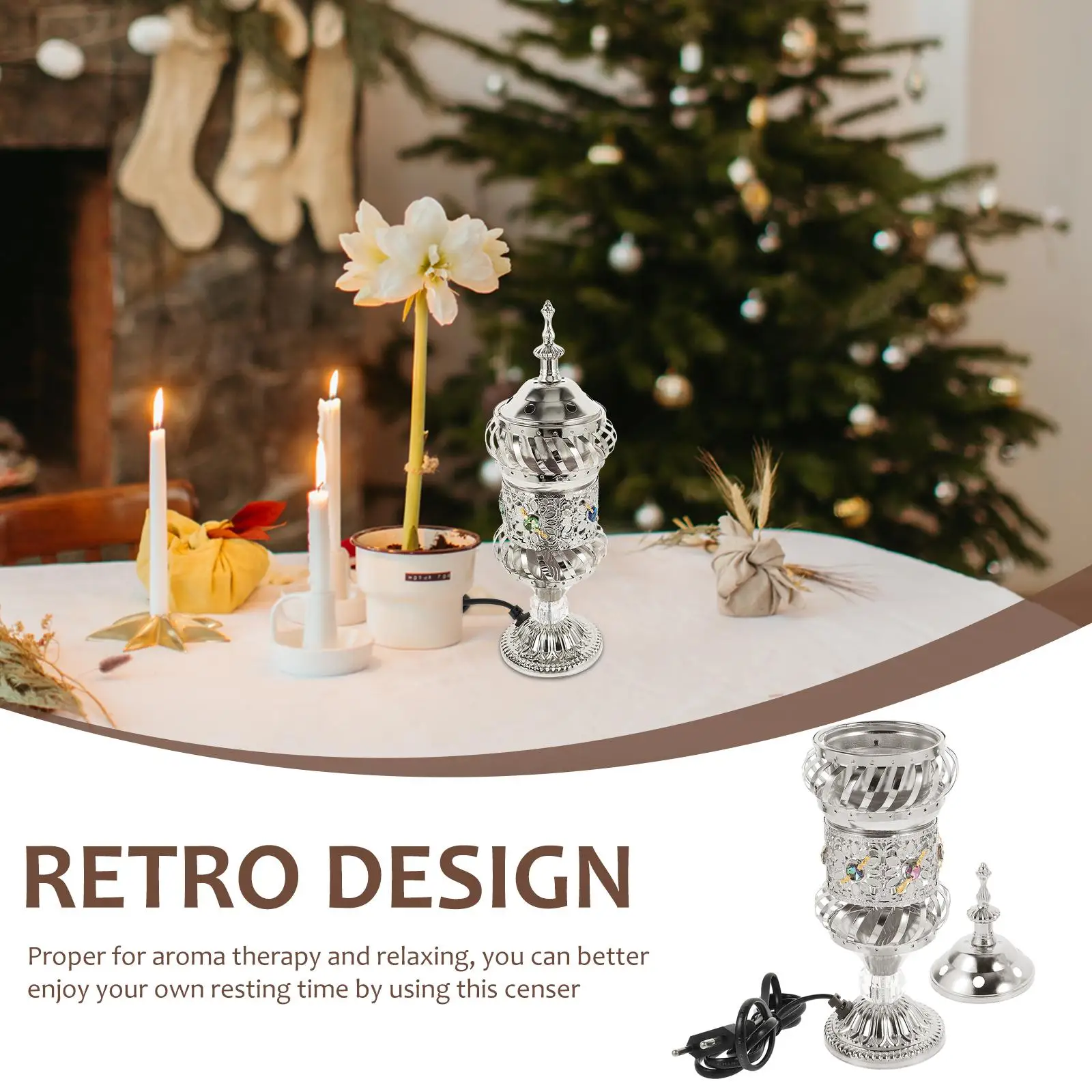 

Metal Incense Censer Holder Censer Home Decor Retro Aroma Silver Electric Household Reusable Small Stable Handle