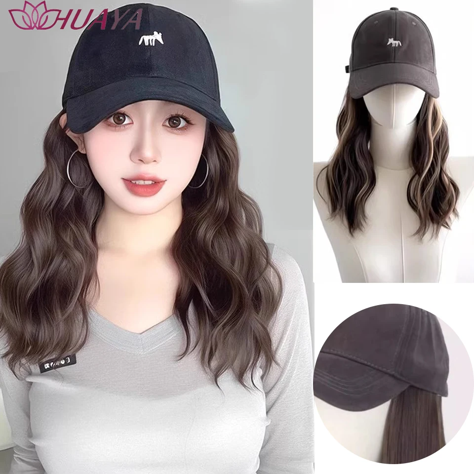 Water Ripple Curly Hair Baseball Hat Wig Integrated Long Curly Hair Synthetic Wig Fashion Fox Embroidery Highlights Hat Wig Dail