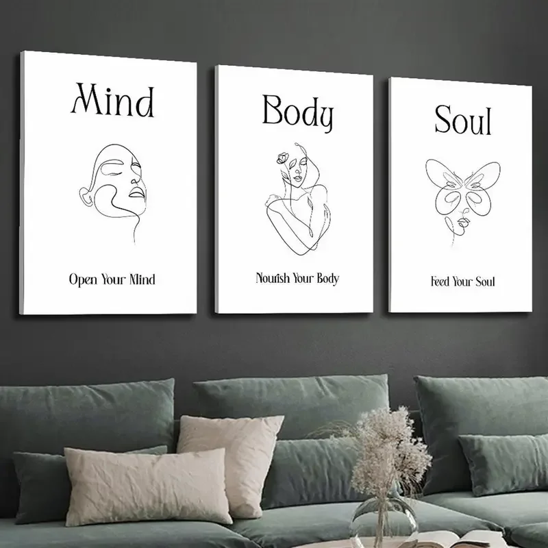 Mind And Body Poster, Keep Pace With The Times, Positive Energy Declaration, Black And White Line Drawing, No Frame