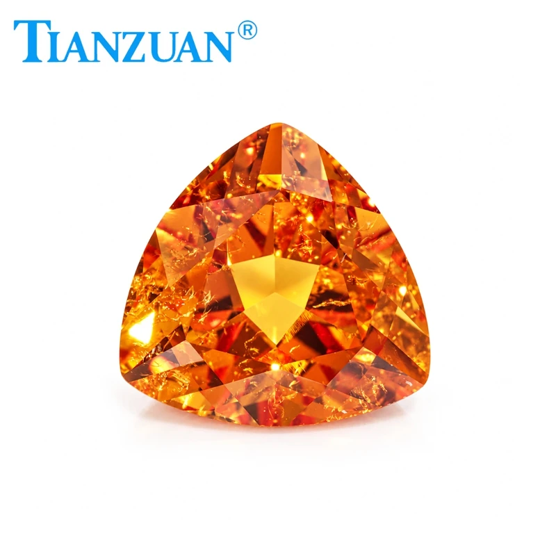 Fanta Color Lab Grown Sapphire Trillion Shape Natural Cut Orange Color Synthetic Corundum Visible Inclusion with AGL Certificate