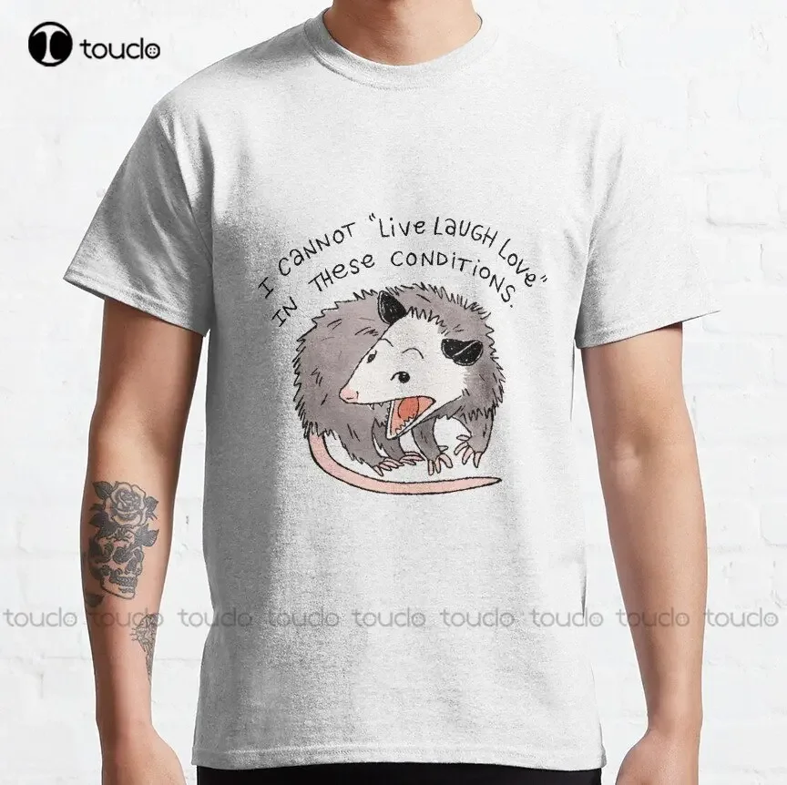 Opossum Live Laugh Love Classic T-Shirt Gym Shirts Men Outdoor Simple Vintag Casual T Shirts Custom Gift Xs-5Xl Printed Tee