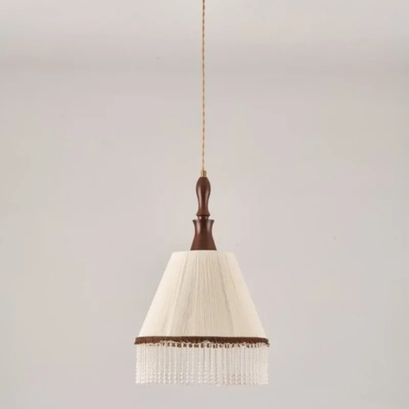 Modern Minimalist Restaurant Lights Bedroom Headboard Bar Pendant Light Vintage Tea Room Solid Wood Glass Lighting Chandelier