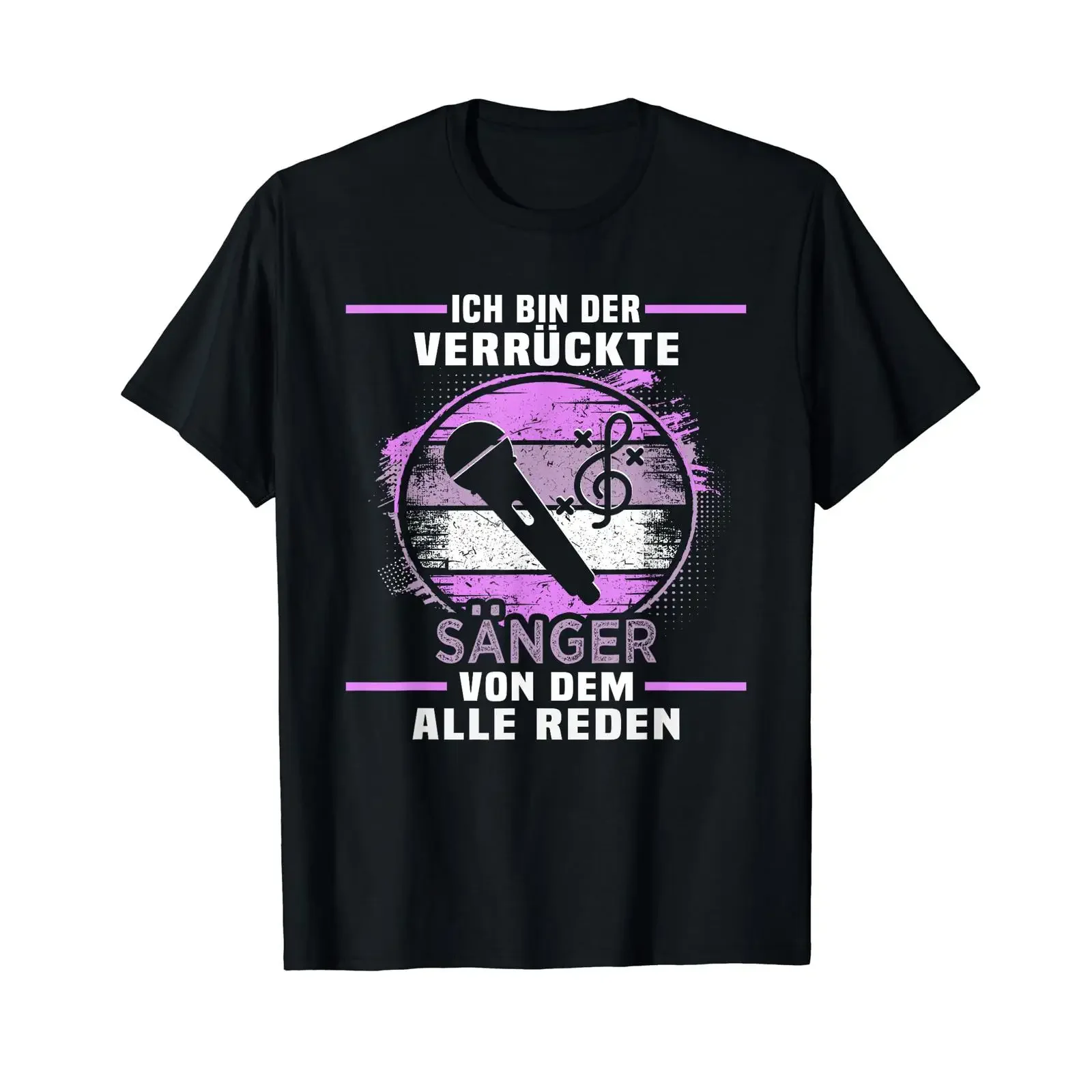 T-shirt avec texte allemand « Ich bin der verrückte Sänger », noir, vintage, effet délavé, vêtements de créateur, haut pour tous les jours