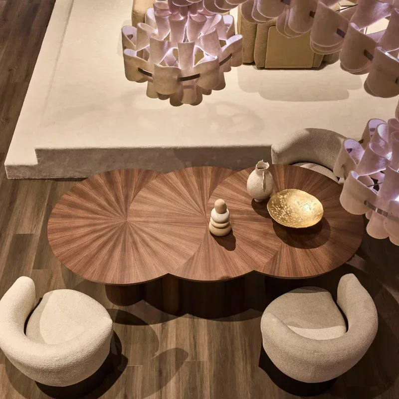Modern interior retro furniture irregular walnut color dining table 8 seats 6 chairs contemporary villa dining table