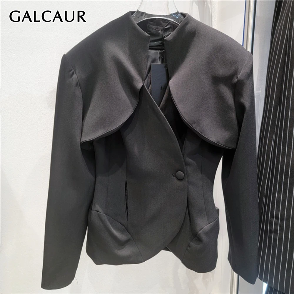 

GALCAUR черная шикарная куртка с шалью, женская куртка с v-образным вырезом и длинным рукавом для похудения, офисные женские куртки, осенний стиль, модная новинка