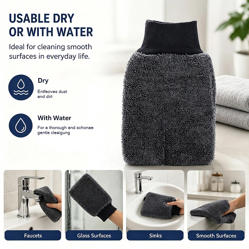 Microfiber Car Wash Mitt,Multi Functional Professional Double-Sided Cleaning Gloves,Superior Water And Soaps Absorption Capacity