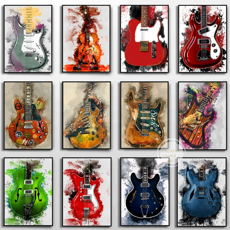 Abstract Rock Roll Electric Guitar Poster Wall Art Graffiti Music Instrument Canvas Painting Print for Living Room Home Decor