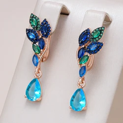 Kinel Hot Green Blue Natural Zircon Drop Earrings For Women 585 Rose Gold and Black Plating Crystal Leaf Daily Fine Jewelry