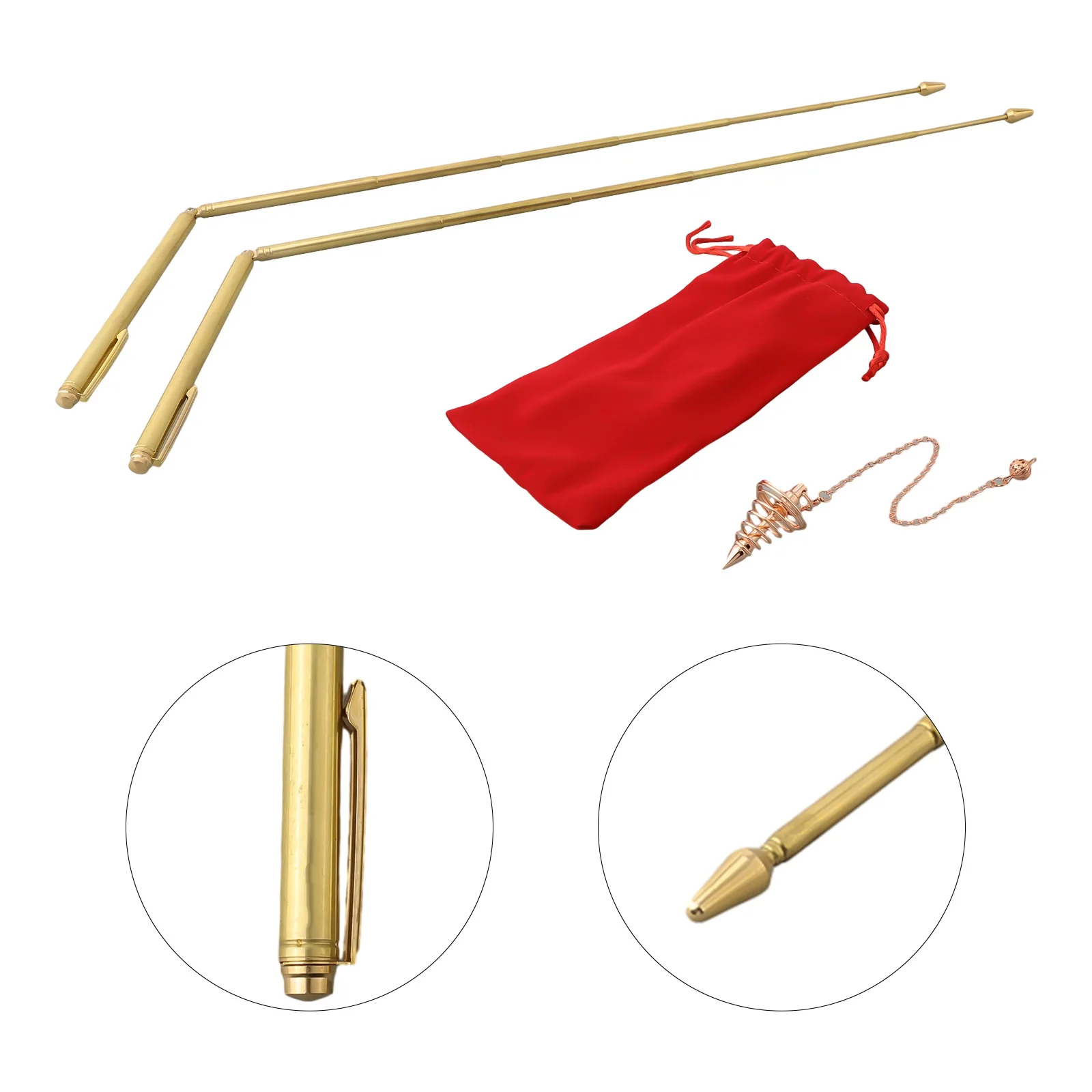 순수 구리 금속 탐지 막대 펜듈럼 펜던트 물과 용 점술 금 탐지 막대 보물찾기 도구 1세트