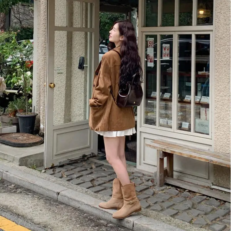 

Осень-зима женский ретро костюм свободный для отдыха универсальное пальто с длинными рукавами повседневная куртка с v-образным вырезом модная сохраняющая тепло мода