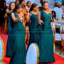 Customized Dark Green Mermaid Bridesmaid Dresses African One Shoulder Wedding Party Dress vestidos de fiestas elegantes mujer