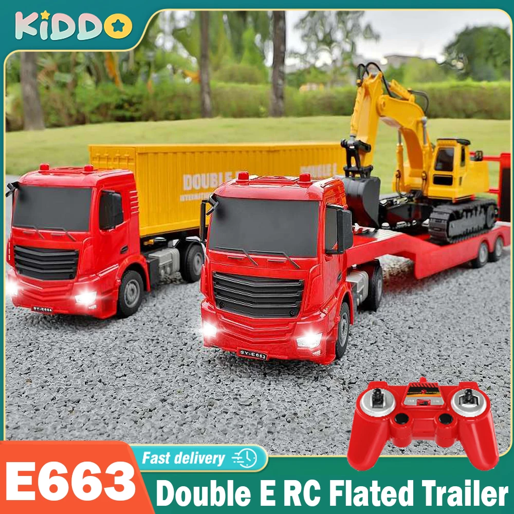 

Double E E663 RC Flated TrailerTruck Cars Trucks with Light Remote Control Excavator Trailer Engineer Truck Toy Birthday Gift