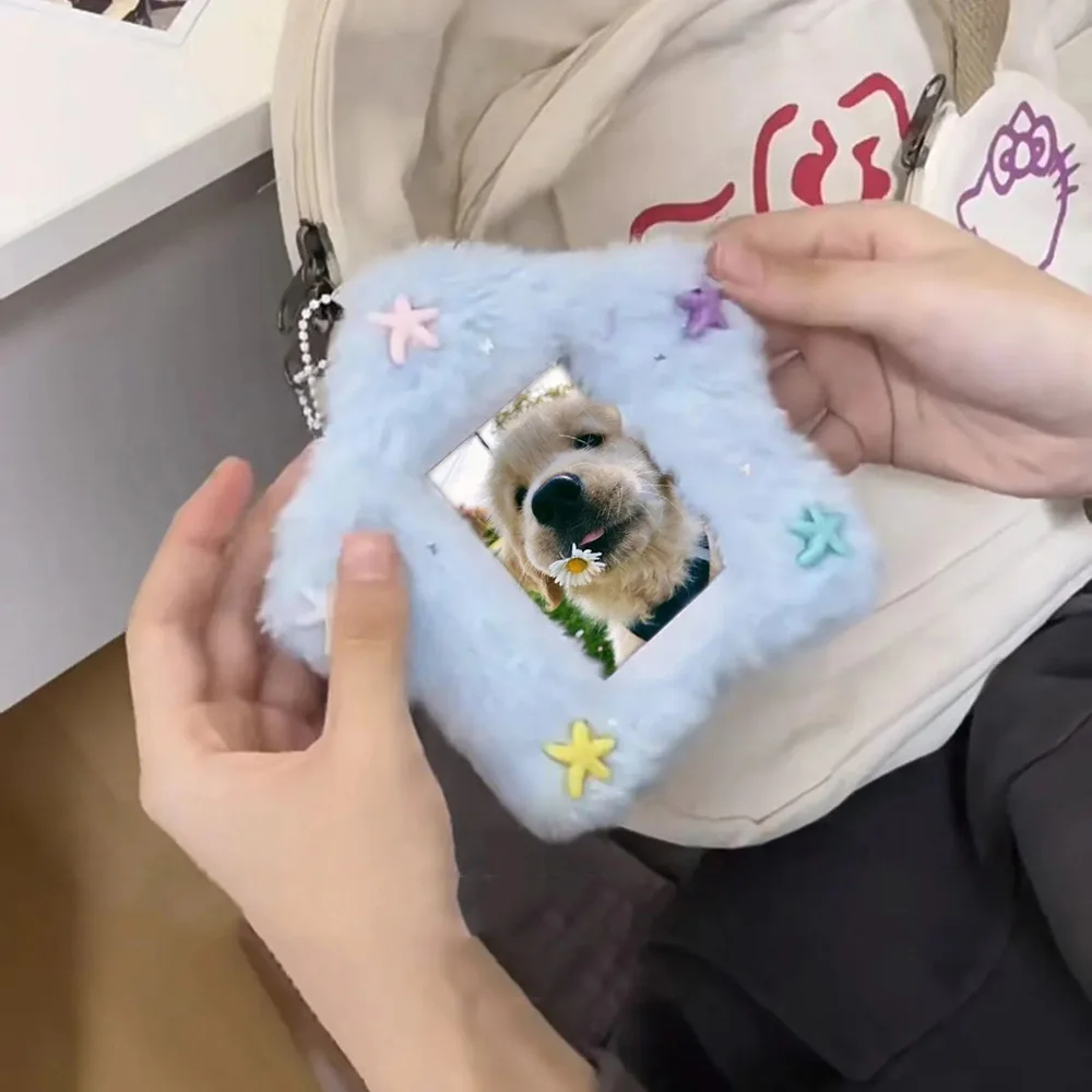 Plush Star Shape Card Holder With Bag Pendant 3 Inch Cartoon Idol Photo Protective Sleeve INS Transparent Card Cover For Girls