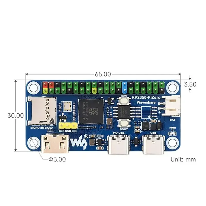 Placa de desenvolvimento RP2350-PiZero Raspberry Pi Pico 2 Base em RP2350B 16M Flash DVI PIO-USB Interface Microcontrolador