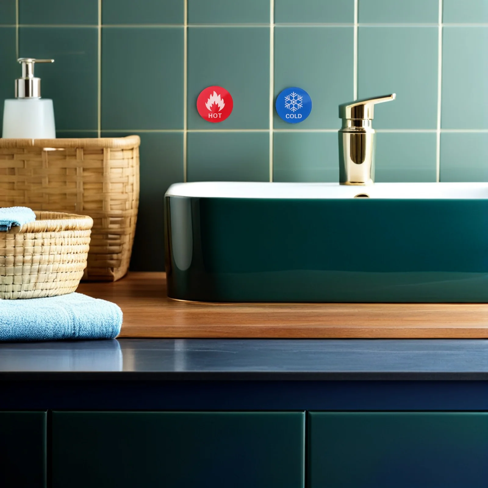 

Cold Hot Stickers 1.412 Inch Acrylic Self Adhesive Labels For Bathroom Hotel Home Hot Cold Water Indicator Sign Safety