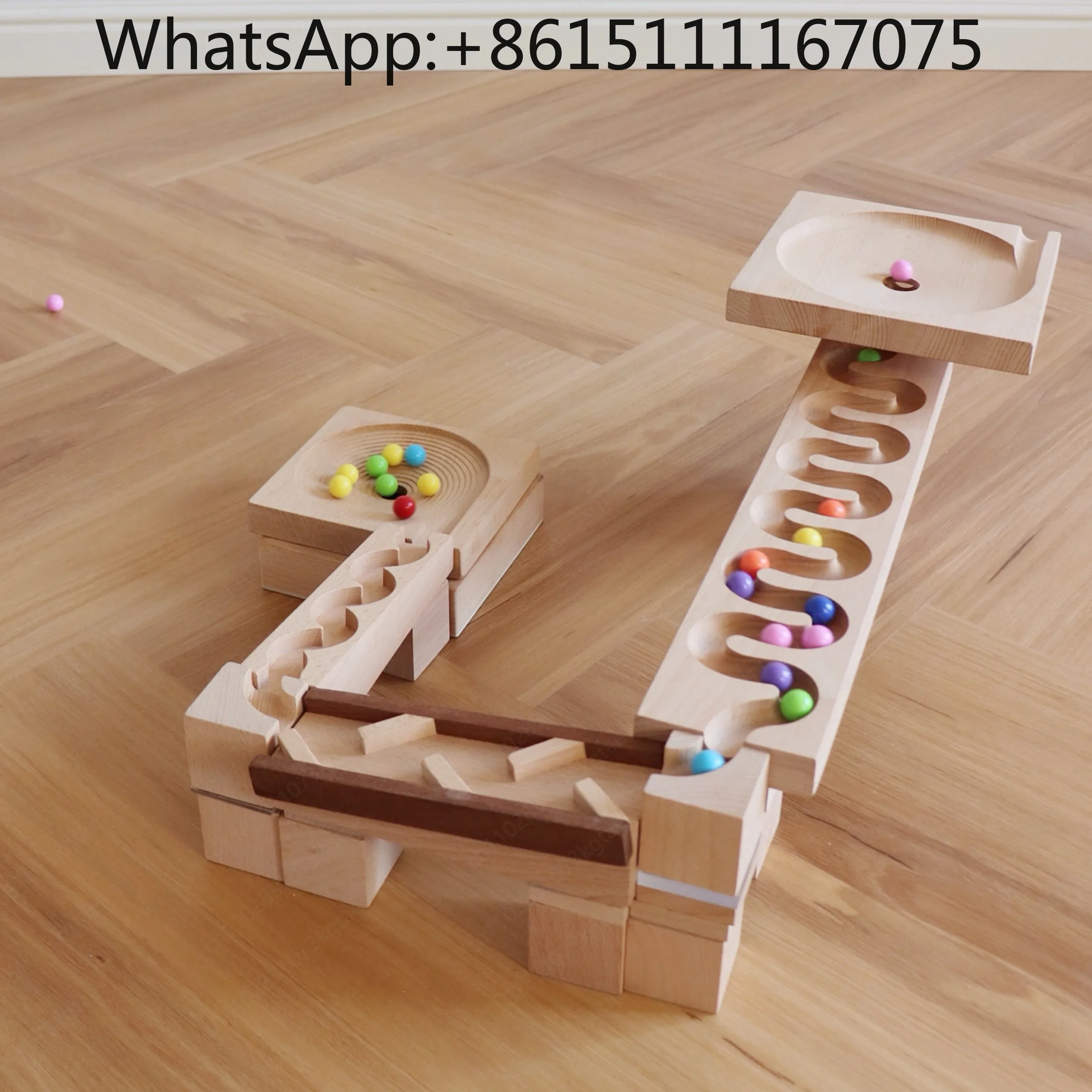 Children's early education educational toys beech solid wood sliding ball raceway building block marble track logic training