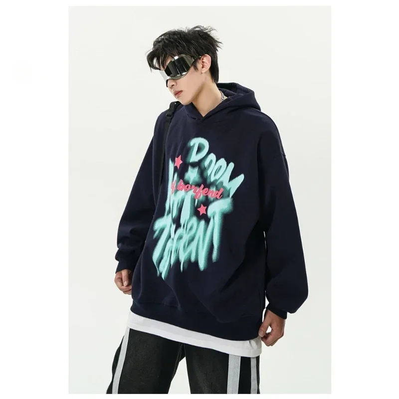 

American Graffiti Hooded Sweater Men's and Women's Trendy Brand Retro Loose Autumn and Winter High Street Oversize Couple Hoodie