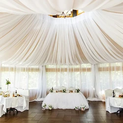 White Wedding Dress Ceiling Drapes Roof Canopy Decor Tulle Curtain Draping Backdrop Party Supplies Drapery Ceremony Decoration