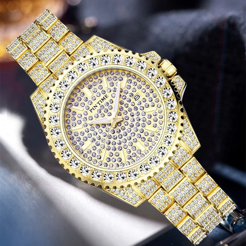 

PINTIME Кварцевые часы унисекс с полным бриллиантовым дизайном Европейская и американская мода Легкие роскошные стильные мужские и женские кварцевые часы