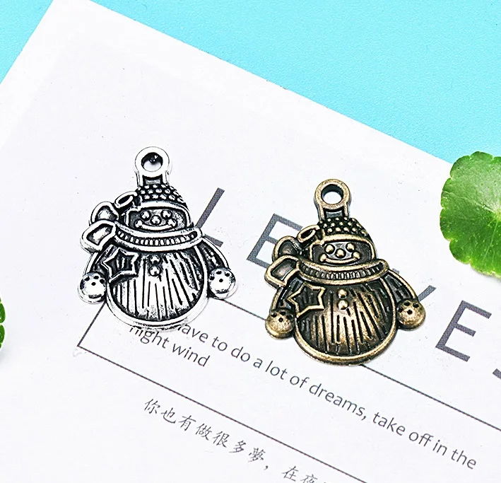 

Бесплатная доставка, 100 шт., 20x16 мм, античный бронзовый и серебряный шарм в виде снеговика, сделай сам, подходит для сережек, брелоков, карт для волос, подвеска, аксессуары