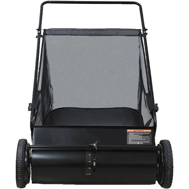 دفع مكنسة العشب 26 بوصة واسعة 7 أقدام مكعبة هوبر 4 فرش الغزل ارتفاع قابل للتعديل إطار فولاذي عجلات مطاطية للأوراق #6