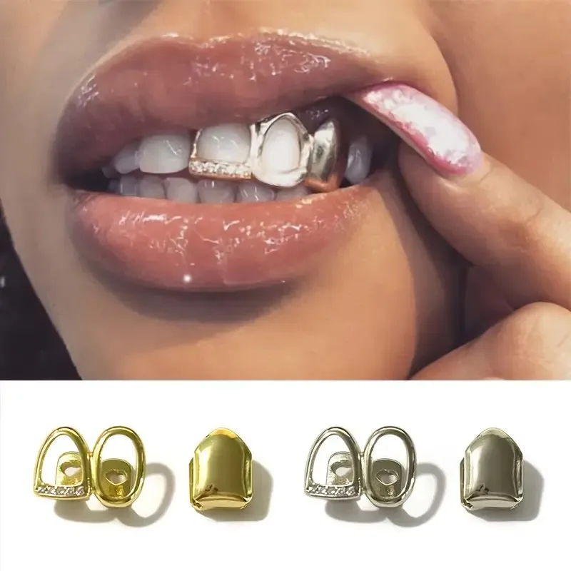 A Set of Hip-Hop Double Hollow Synthetic Zircon Suitable for Both Men and Women, Perfect for Wearing at Halloween